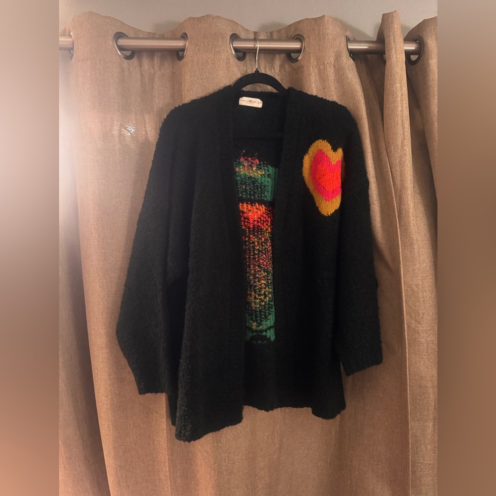 NATURAL LIFE Black Cardigan with Colorful Heart - Picture 2 of 6